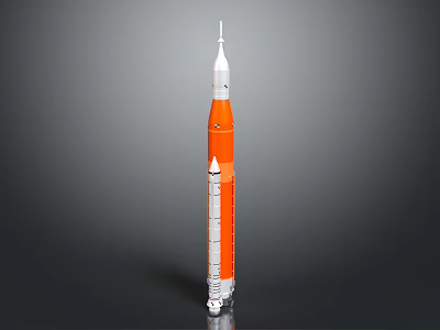 Orange and White Rocket Model With Multiple Stages And Silver Base On Gray Gradient Background 3d model
