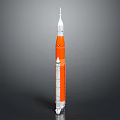 Orange and White Rocket Model With Multiple Stages And Silver Base On Gray Gradient Background 3d model