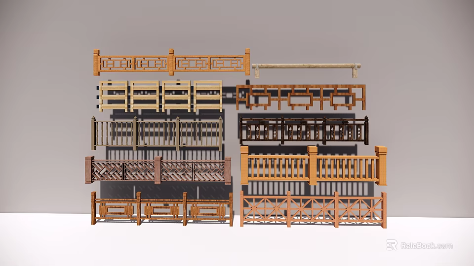 Various Wooden Fence Railings With Different Designs For Garden And Balcony 3d model 