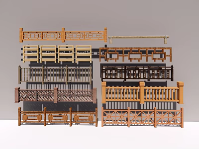 Various Wooden Fence Railings With Different Designs For Garden And Balcony 3d model