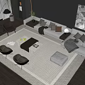 Modern Sofa And Coffee Table Set With Gray Cushions Black Throws And Decorative Items 3d model
