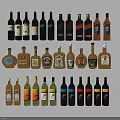 Various Wine Bottles and Glasses Collection with Different Styles and Labels 3d model