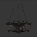 Two Black Decorative Hanging Structures With Chains And Metal Frames