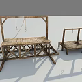 Rustic Vintage Wooden Platforms With Ropes Rings And Staircase Frame Structure 3d model