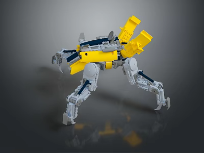 Yellow And Gray Mechanical Robot Model Featuring Multiple Legs And Tool Components 3d model
