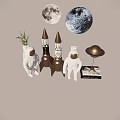 Space Themed Decorative Ornament Set With Astronaut Figures Rocket Models Moon Prints And Planet Ornament