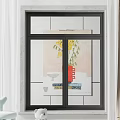 Modern Window with Artwork Featuring Vase Floral Design and Curtain Decor
