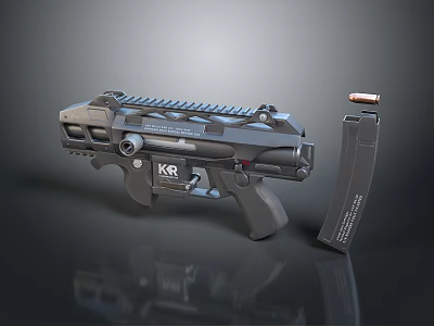 Black Tactical Gun with KR Logo Magazine and Single Bullet 3d model
