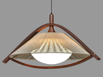 Modern Wooden Frame Pendant Light With Textured Fabric Shade And Circular Bulb 3d model