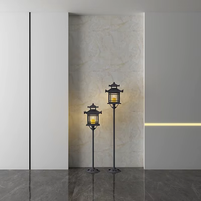 New Chinese Style Table Lamp Outdoor Pin Iron Tower Electronic Candle Table Lamp 3d model