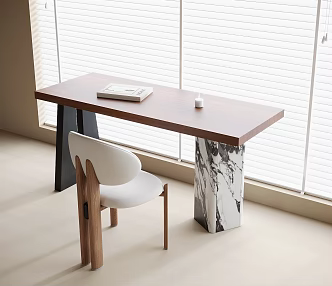 Modern Desk Chair Desk Venetian Blinds 3d model