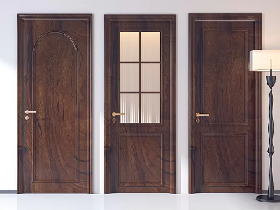 Dark Brown Wooden Hinged Doors With Glass Panel For Home Interior Design 3d model