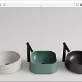Multiple Modern Washbasins In Various Colors Round And Square Shapes With Black Faucets