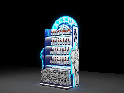 Commercial Retail Display Stand With Neon Light And Multi tier Bottled Beverages Shelves 3d model