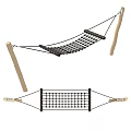 Sturdy Rope Woven Hammock With Wooden Pole And Outdoor Comfortable Design