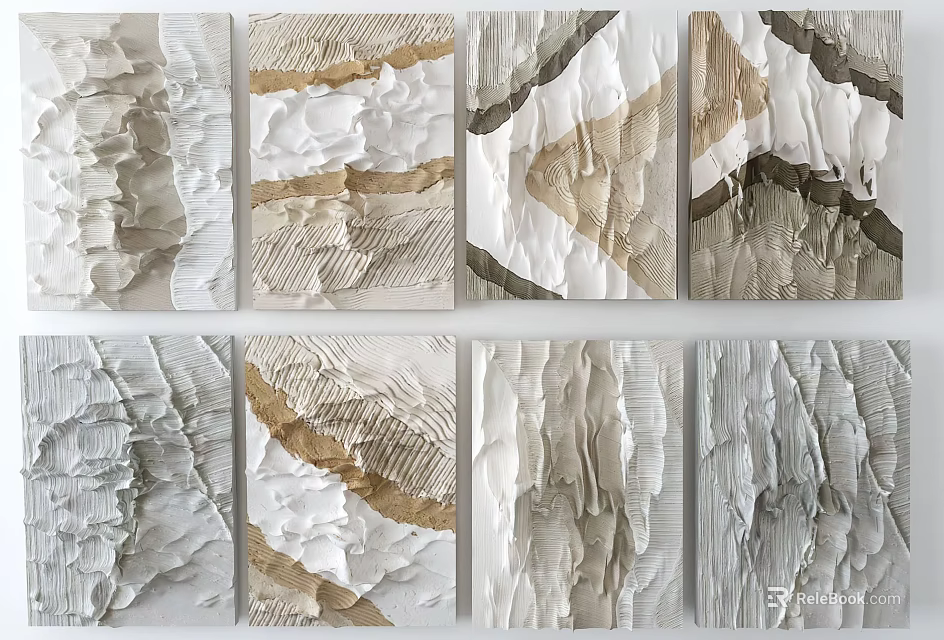 Multi Panel Textured Wall Decor Art in Modern Neutral Tones 3d model 