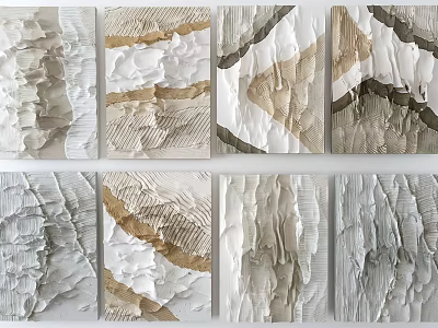 Multi Panel Textured Wall Decor Art in Modern Neutral Tones 3d model