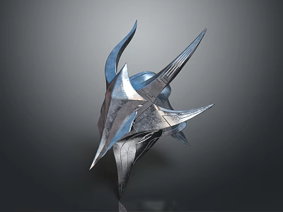 Intricate Silver Metallic Weapon With Sharp Spikes And Streamlined Angular Design 3d model