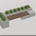 Landscape Seating with Concrete Structure and Wooden Bench and Green Plants