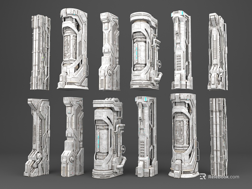Display Of Sci Fi Themed Architectural Components In Varied Styles 3d model 