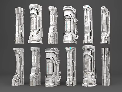 Display Of Sci Fi Themed Architectural Components In Varied Styles 3d model