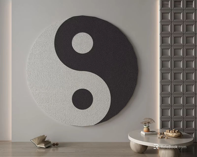 Black And White Yin Yang Pattern Round Textured Rug For Modern Interior 3d model