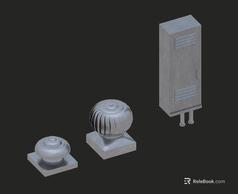 Gray Metal Vertical Cabinet With Swing Door Ventilation Grilles And Support Legs Design 3d model 