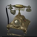 Vintage Brass Telephone With Ornate Base Carved Details And Rotary Dial