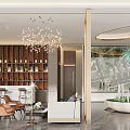 Elegant Modern Sales Office Interior Design With Luxury Chandelier Sofa And Decorative Elements