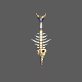 Elegant Golden Blue Fishbone Weapon Featuring Skeleton Ornament And Sharp Spikes 3d model
