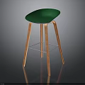 Modern Green Seat Stool Furniture With Wooden Legs And Crossbar Design