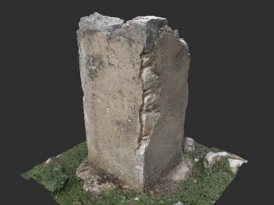 Garden Landscape With Weathered Stone Pillar Surrounded By Green Grass And Small Stones 3d model