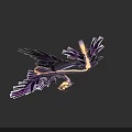 Large Avian Creature with Purple Gold Feathers Clutches Dragon Creature with Glowing Yellow Blue Details