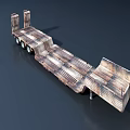 Rusty Weathered Flatbed Trailer With Multiple Wheels And Sloped Platform Design 3d model