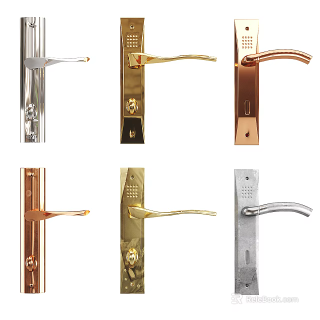 Various Metallic Door Handles In Silver Gold And Copper Finishes For Home Use 3d model 
