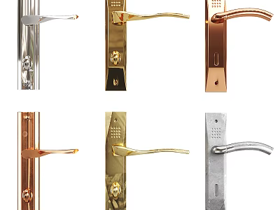 Various Metallic Door Handles In Silver Gold And Copper Finishes For Home Use 3d model