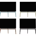 Modern Black TVs With Wooden Stand And Slim Screen Design For Living Room