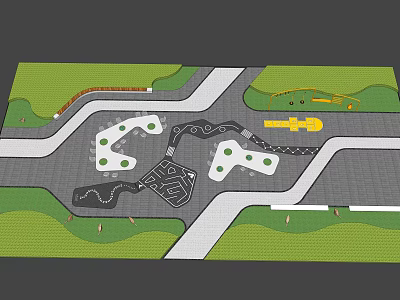 Children's Playground Area With Pathways Green Spaces And Multiple Play Zones 3d model