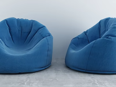 Two Blue Bean Bag Chairs On Gray Floor With White Wall Background 3d model