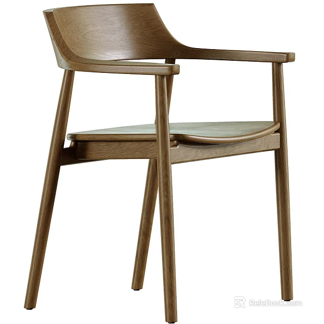 Modern Walnut Solid Wood Armrested Dining Chair With Comfortable Padded Seat For Cozy Home Use 3d model 