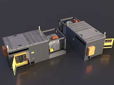 Industrial Equipment Two Heavy Duty Units With Gray Bodies Yellow Doors And Control Panels 3d model