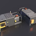 Industrial Equipment Two Heavy Duty Units With Gray Bodies Yellow Doors And Control Panels