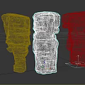 Three Abstract Black Rock Sculptures With Rough Textured Natural Stone Shapes
