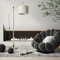 Unique Modern Accent Chair With Fireplace Floor Lamp And Green Plant Decor