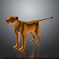 Cartoon Lion With Orange Body Yellow Eyes And Red Tail Tip Standing On Dark Background
