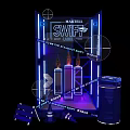 Martelli Swift Display With Purple Stage Blue Neon Lights Three Candles Barrel And Chairs