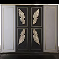 Elegant Wall Paneling With Dark Panels And Golden Wing Decorations 3d model