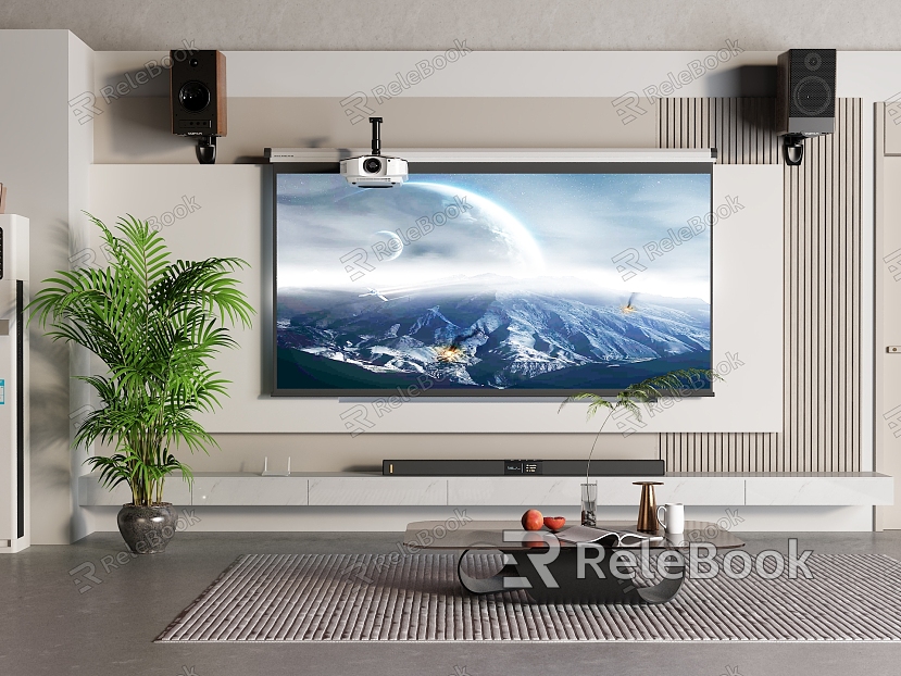 TV background wall speaker projector air conditioning TV cabinet model