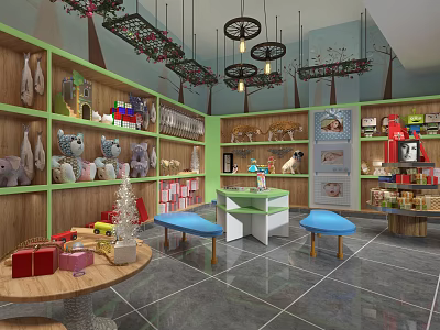 Colorful Shopping Mall Toy Store Featuring Plush Toys Display Shelves And Decorations 3d model