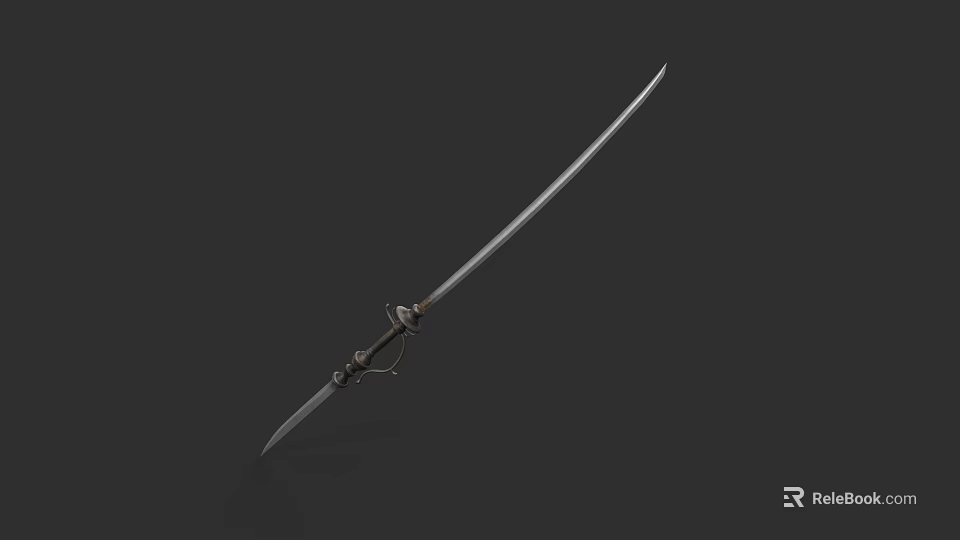 Traditional Japanese Metal Katana Sword With Decorative Hilt And Sharp Blade 3d model 